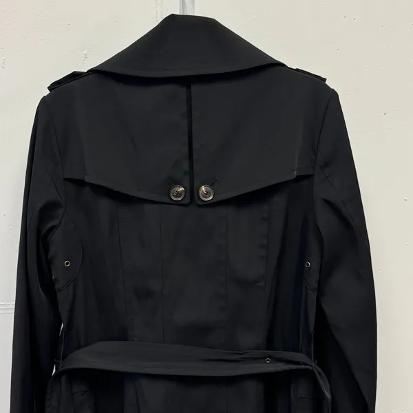 Calvin Klein Black Double Breasted Belted‎ Trench Coat Jacket XS Epaulettes - Image 9