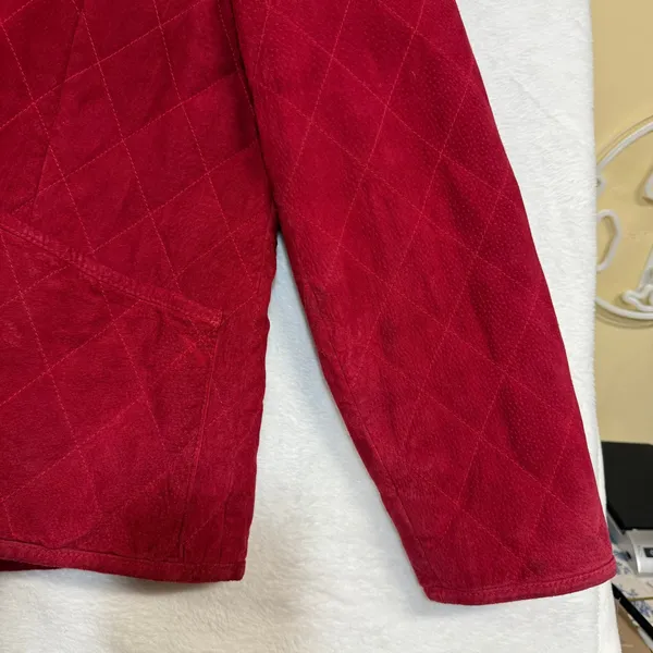 VTG Charter Club L Quilted Leather Jacket Red Mock Neck Equestrian Preppy Winter - Image 7