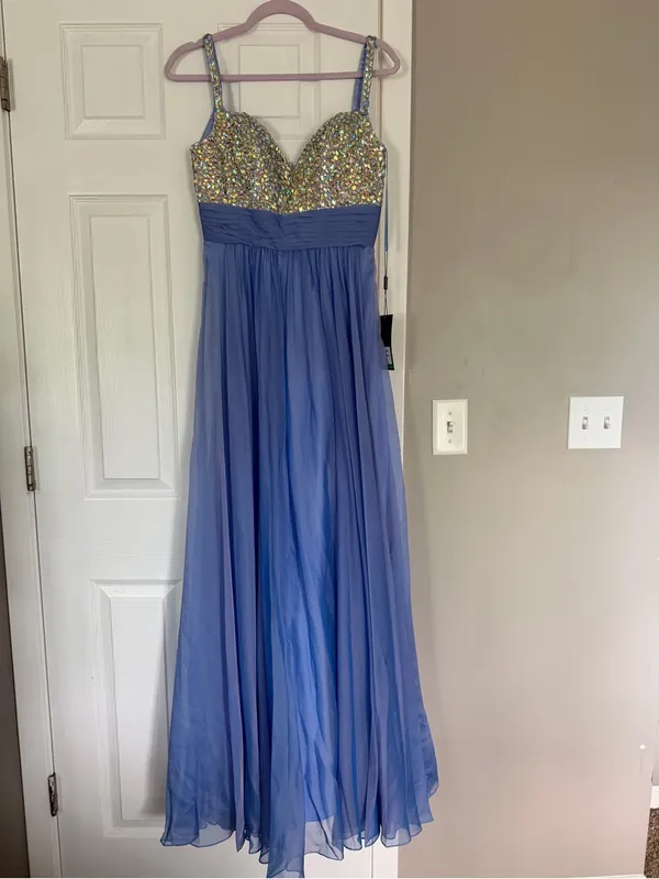 La Femme Periwinkle Blue Rhinestone Maxi Dress Event Prom Wedding Guest NEW - Image 8