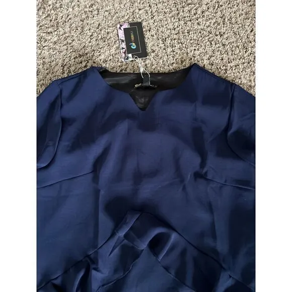 NWT Women’s Cherfly Navy Blue‎ Swing Dress ruffles short sleeves size medium - Image 4