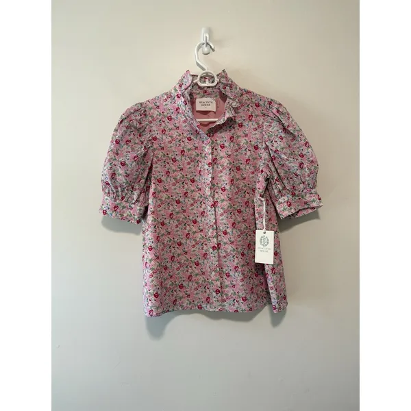 Hyacinth House Tuckernuck NWT Louisa Button Front Pink Multi Floral Blouse XS - Image 3