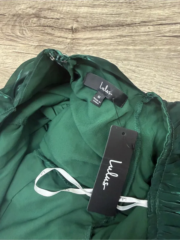 Lulus Remarkable Sensation Emerald Green Puff Sleeve Tiered Midi Dress size m - Image 3