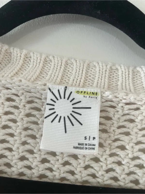 Offline by Aerie Cream Open Knit Cropped V Neck Sweater Small Chunky Coastal - Image 2