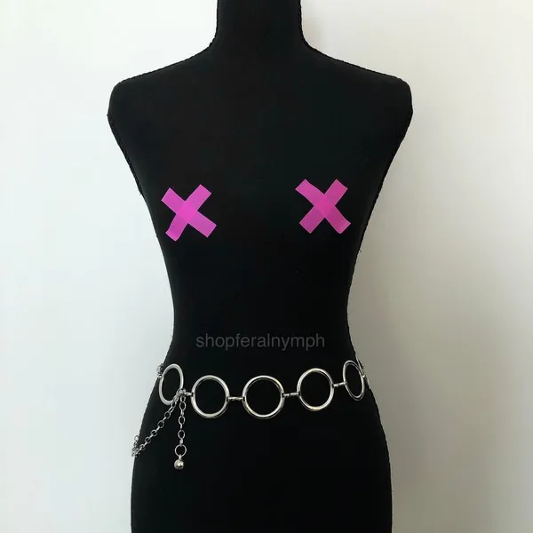 Y2K Minimalist Silver Open Circle Chain Belt, Fits 24.5–42 Inches, X7GA1229 - Image 3