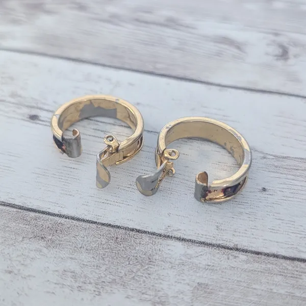 Vintage Clip On Earrings Large Hoops with Center Design - Damaged - Image 5