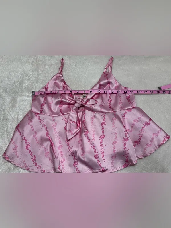 Rareraw Cottagecore Coquette Pink Satin Pajama Set Size Medium - Image 13