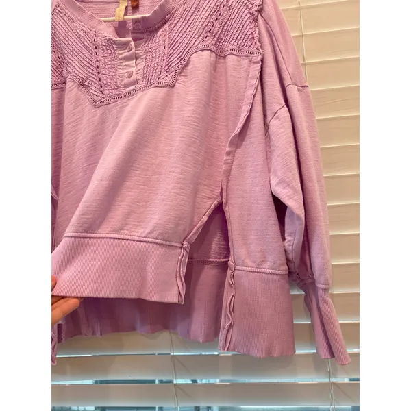 Pilcro Sweatshirt Womens XS Purple Pintuck Henley Pullover Boho OB1705879 - Image 3