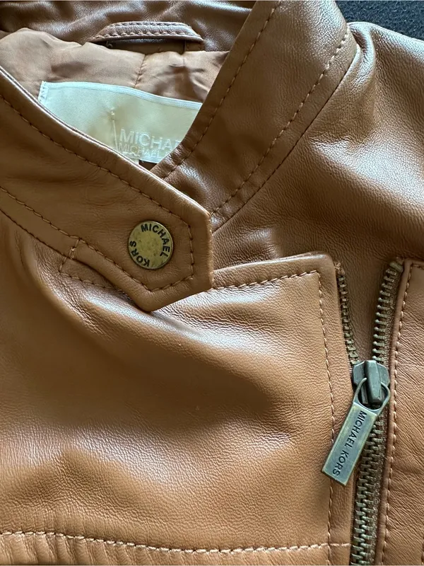 Michael Kors Genuine Leather Moto Jacket – Camel – Women's Size M - Image 4