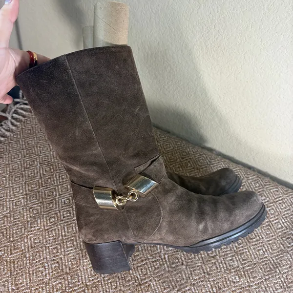 Stuart Weitzman Skipper Slate Gray Suede Mid-Calf Boots Size 6.5M Luxury Casual - Image 6