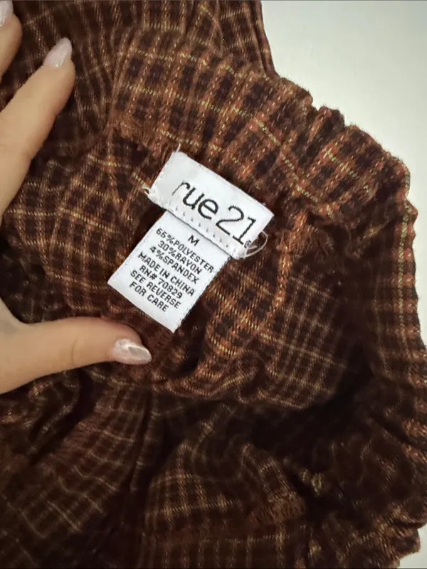 Rue 21 Brown Micro-Check Casual Pants with Elastic Waistband - Image 3