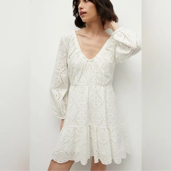 NEW VERONICA BEARD White Eyelet Cotton CALIBRA Mini Sun dress SZ 6 - Image 3