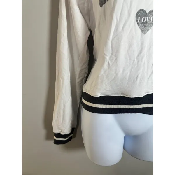 Sundry Anthropologie California Love Heart Graphic Sweatshirt White Grey Striped - Image 7
