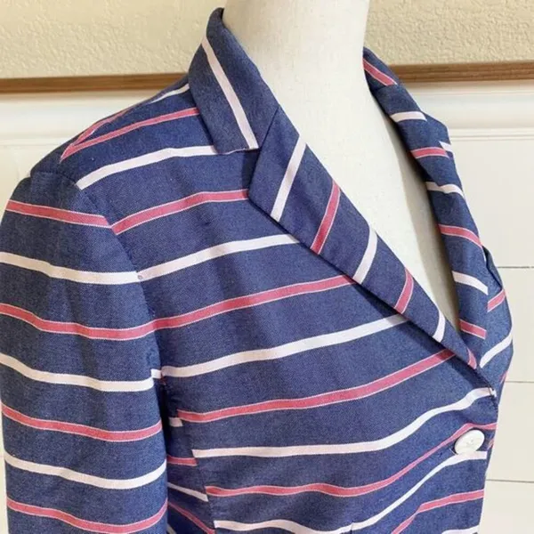 Gap The Academy Blazer Navy Blue Pink Striped Cotton Jacket Womens Size 4‎ - Image 4
