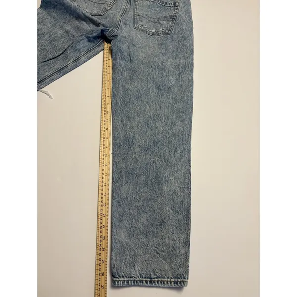 American Eagle Outfitters Distressed Light Wash Jeans Plaid Patch Detail Size 4 - Image 9