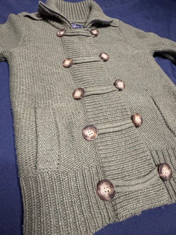 American Eagle Y2K Olive Military Wool Rabbit Hair Knit Cardigan Jacket S - Image 4
