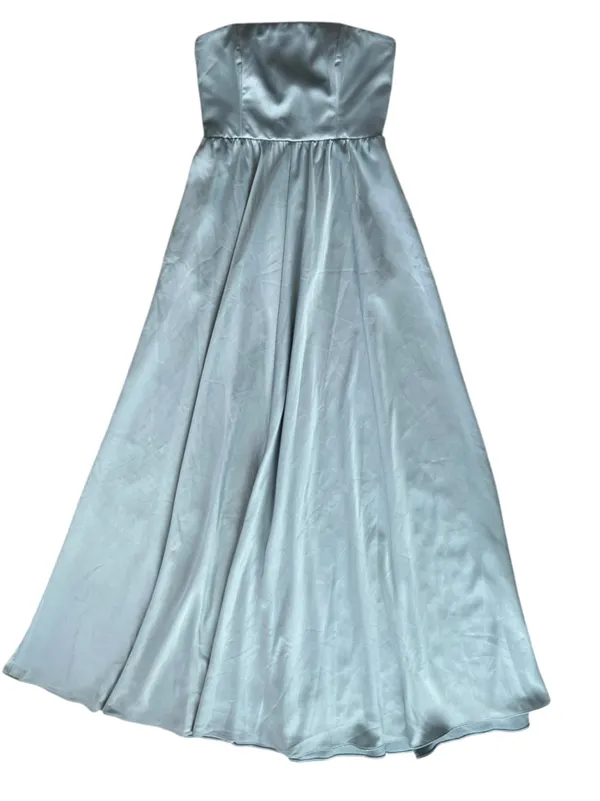 Anthropologie BHLDN Elsie Straight Neck Satin A-Line Gown Maxi Dress Dusty Blue - Image 13