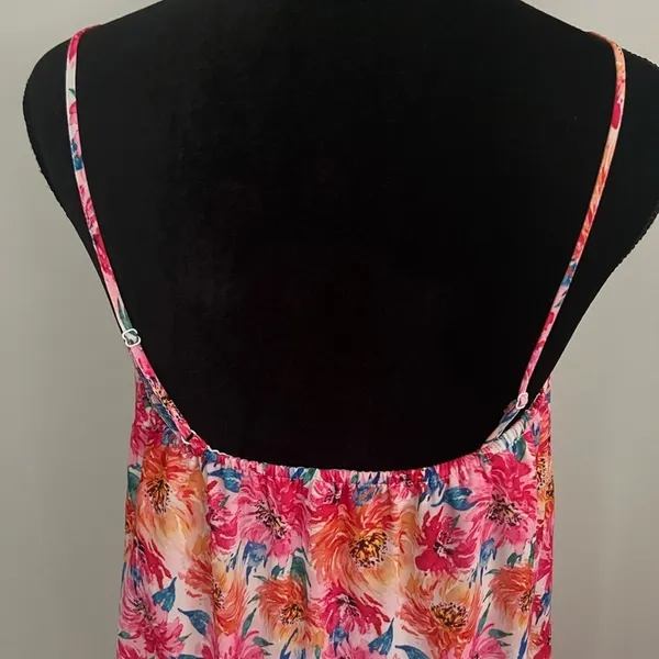 Pink Lily Floral Maxi Slip Dress Pink Orange Adjustable Strap Side Slit V-Neck M - Image 6