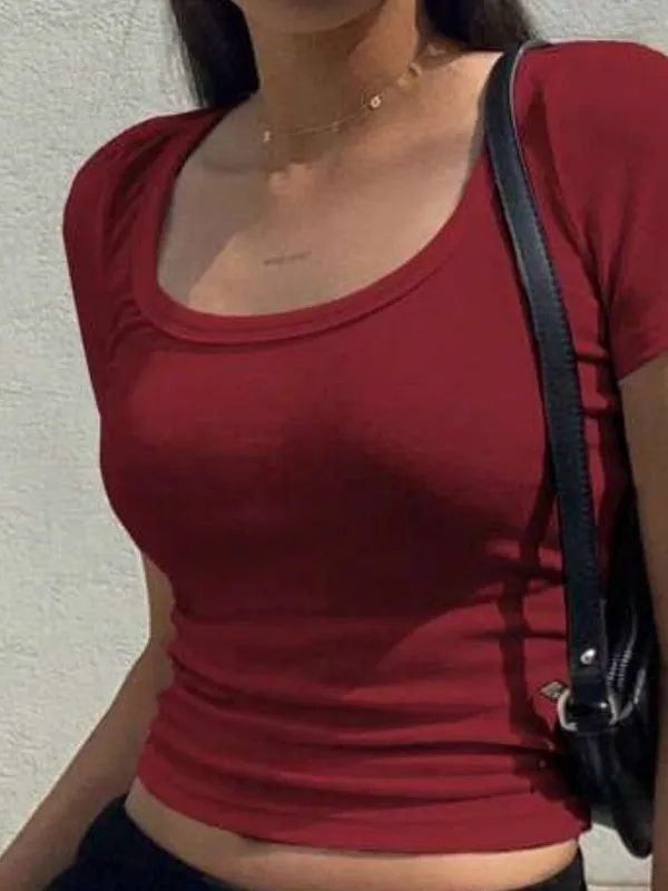 SHEIN Ribbed Scoop Neck Crop Top - Burgundy - Image 2