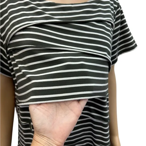 Dress Barn Tiered Short Sleeve Boat Neck Striped Green and White Top Womens 2X - Image 4