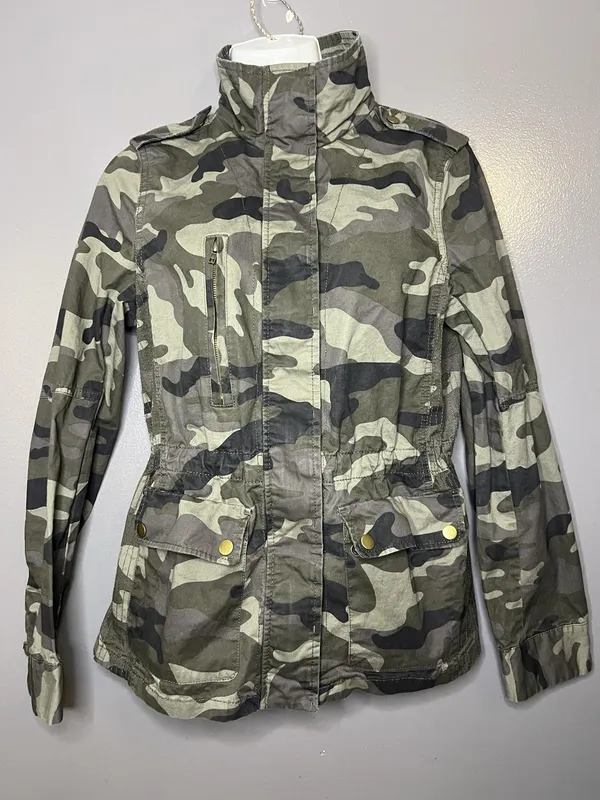 Love Tree Jacket Womens Medium Green Camo Military Zip Pockets Lightweight - Image 2