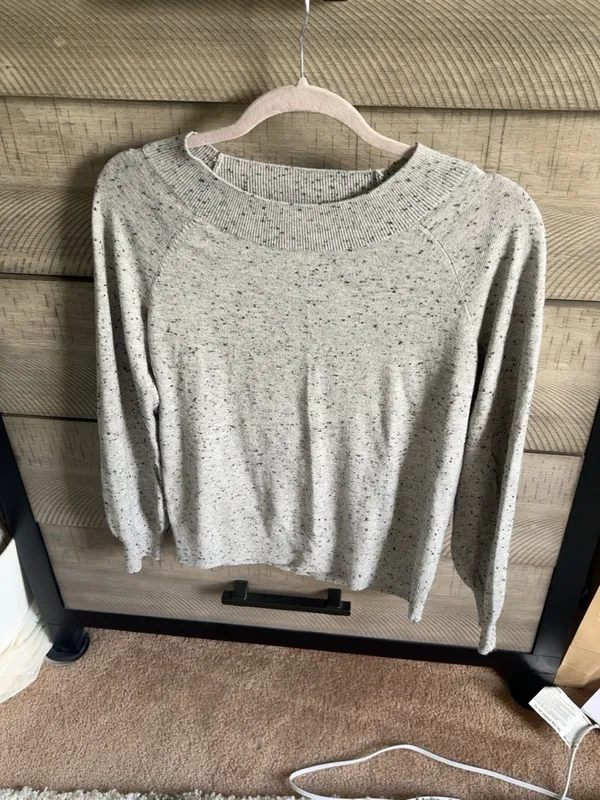 LOFT XS Gray Black Speckled Knit Raglan Sweater - Image 2