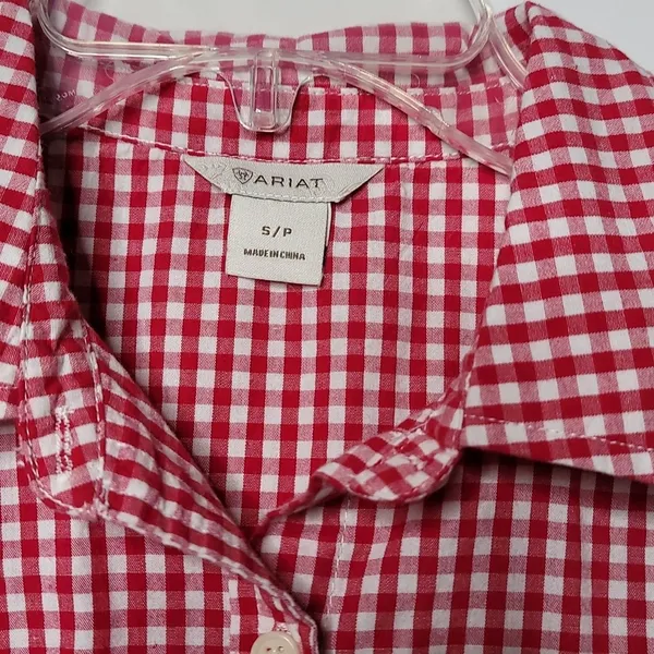 Ariat western gingham checkered plaid red white button down sequins top sz S - Image 4