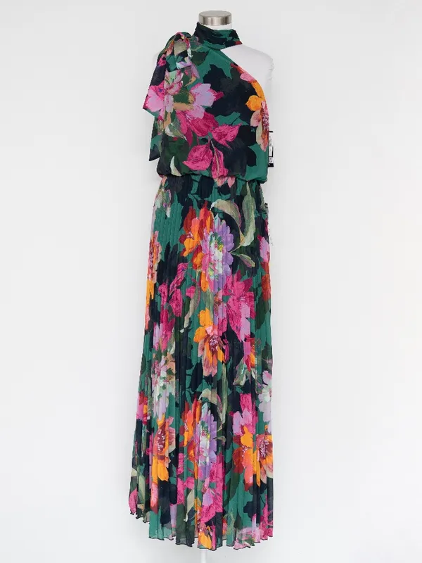 XSCAPE - Gia Floral Print Pleated Chiffon Halter Maxi Dress - Image 3