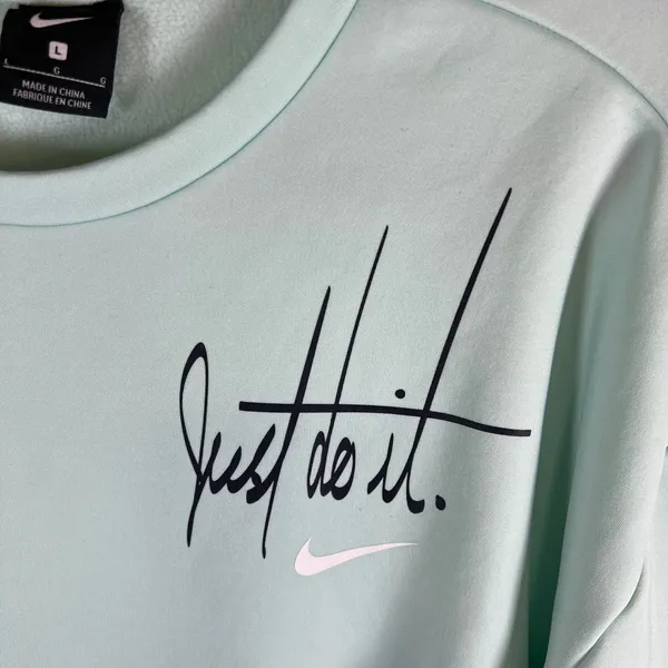 Nike Womens‎ Just Do It Script Logo Sweatshirt Mint Green Drop Shoulder Large - Image 4