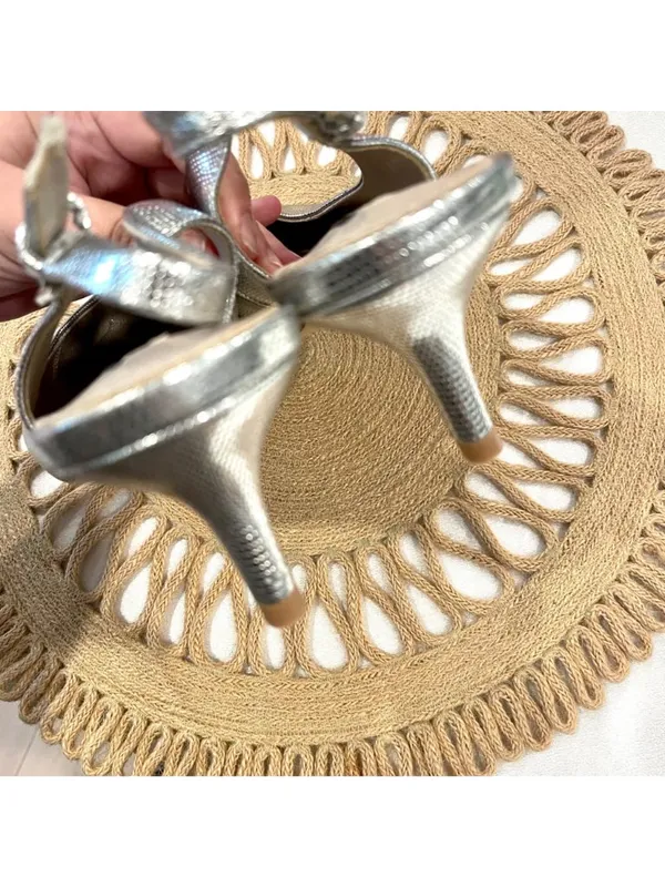 French Connection Quinn Slingback Kitten Heel Size US 9 Silver Metallic - Image 8