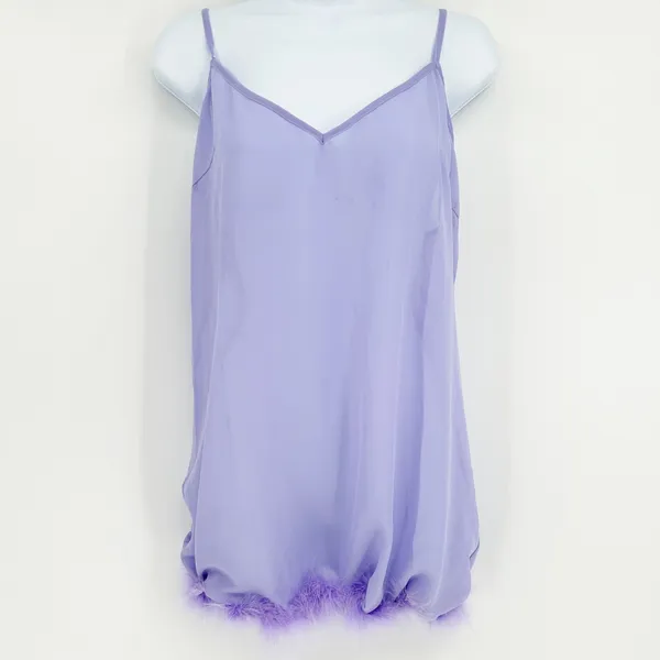 Bettie Page Playful Promises Womens‎ Lilac Feather Trim Lingerie Slip Dress US 6 - Image 3