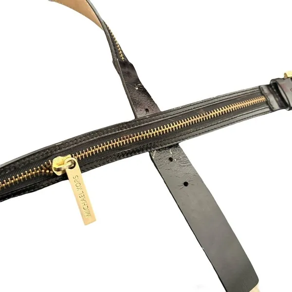 Michael Kors Black Leather Belt Gold Zipper Detail Fashion Buckle Size L Flaw - Image 7
