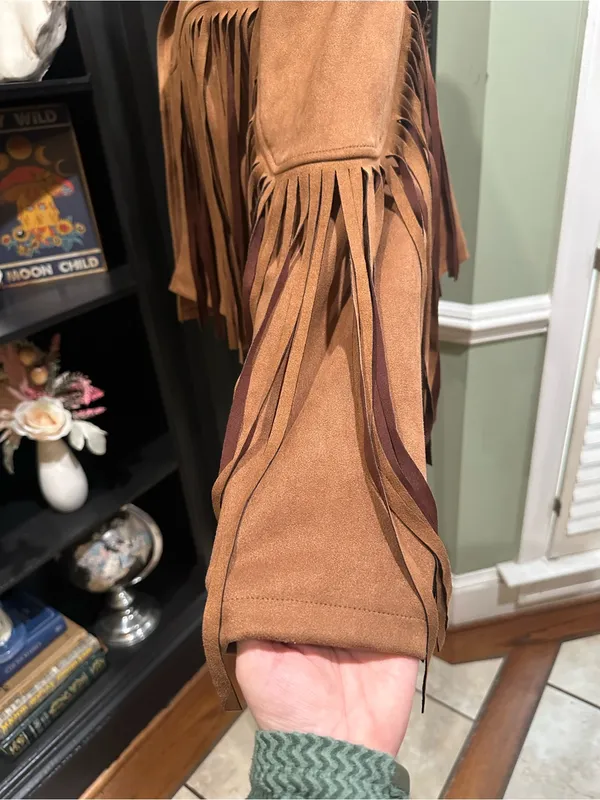 Chartou Brown Faux Suede Fringe Jacket Size Large - Image 7