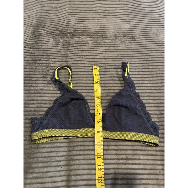 FREE PEOPLE Intimately Sheer Lace/Mesh Navy Blue, Neon Lime Bralette. SIZE Small - Image 4