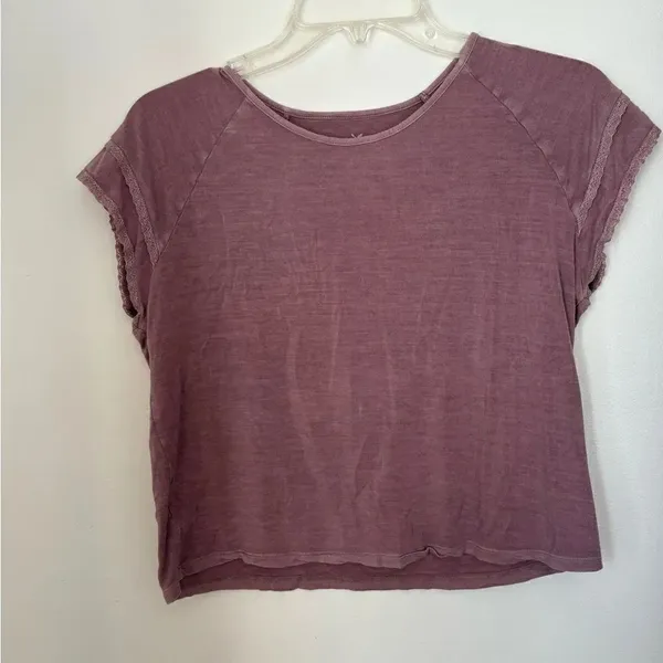 American Eagle Soft & Sexy Lace Trim Short Sleeve Tee Top S Purple - Image 5
