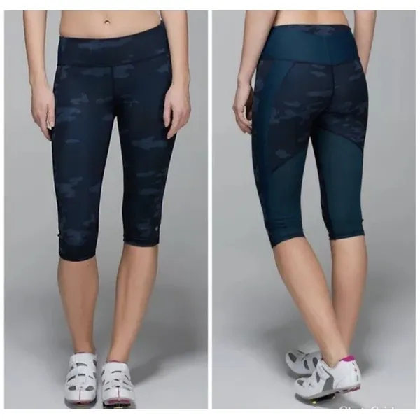 Lululemon Clip In Crops Lotus Camo‎ Oil Slick Blue/ Alberta Lake 8 - Image 5