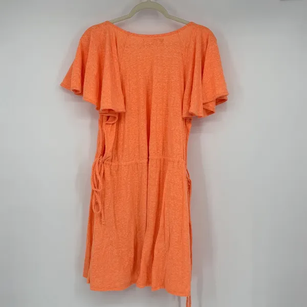 Free People Beach Orange Slub Knit Flutter Sleeve Mini Dress Large - Image 2