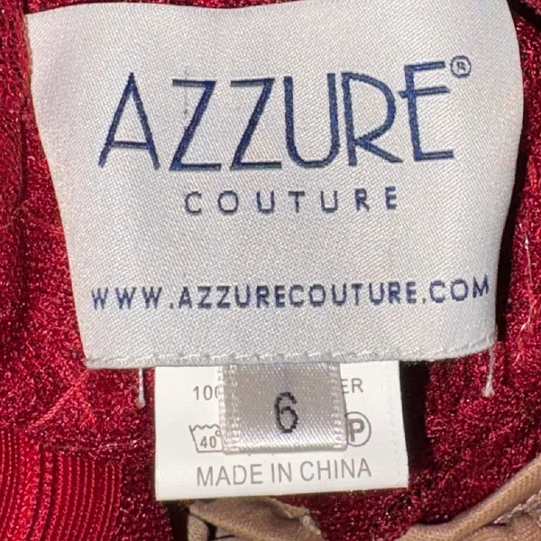 Azzure Couture Burgundy Beaded Lace Open Back Mermaid Evening Gown Dress 6 - Image 2