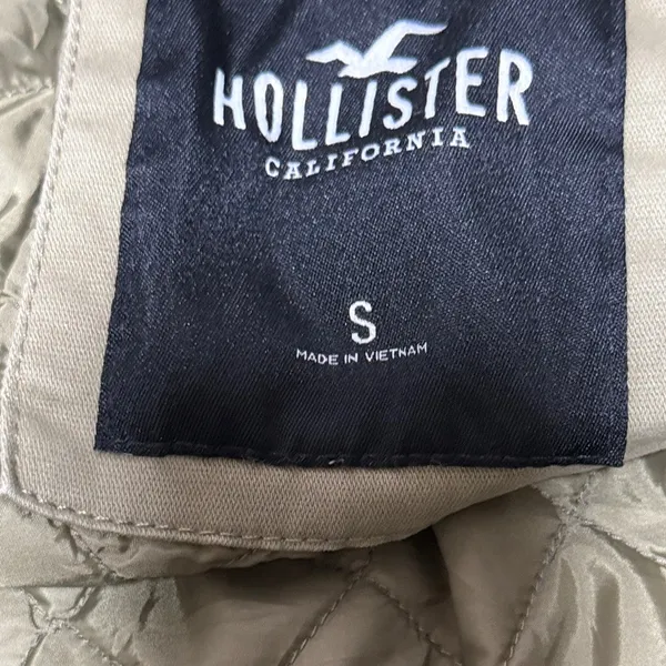 Hollister Quilted Bomber Jacket Khaki Utility Pockets Zip Front‎ Women's Small - Image 3