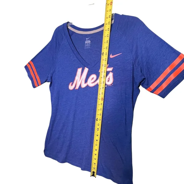 New York Mets Shirt Womens XL Blue MLB Baseball Nike V Neck Stripe Sleeves - Image 9