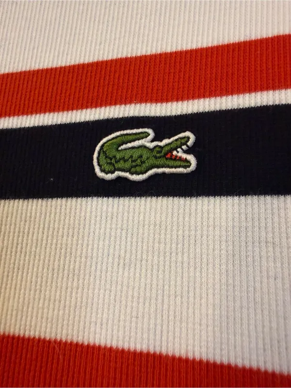 Lacoste L!VE Striped Ribbed Cotton Knit Midi Bodycon Dress Size 40 Med - Image 2