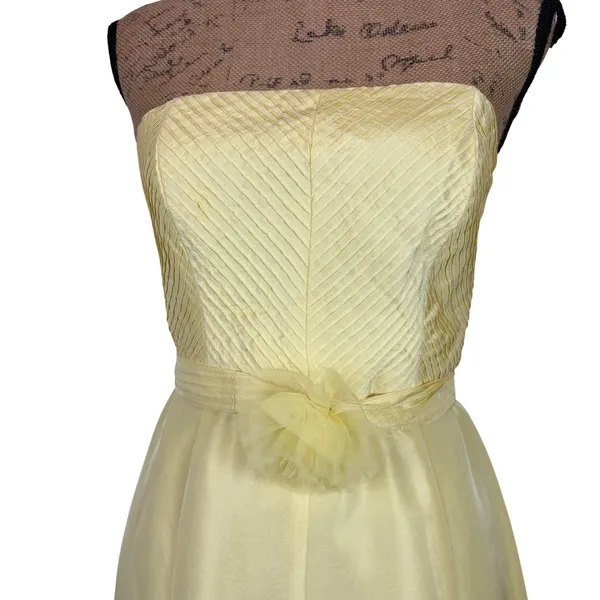 Vintage Donna Ricco Strapless Cocktail Dress‎ 100% Silk Butter Yellow 6P Petite - Image 2