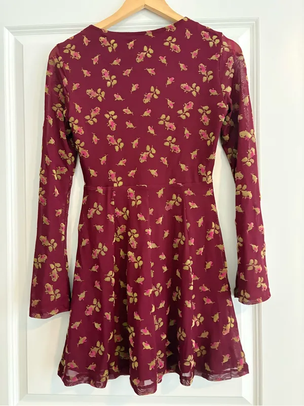 Betsey Johnson Burgundy Floral Long-Sleeve Mini Dress - Image 3