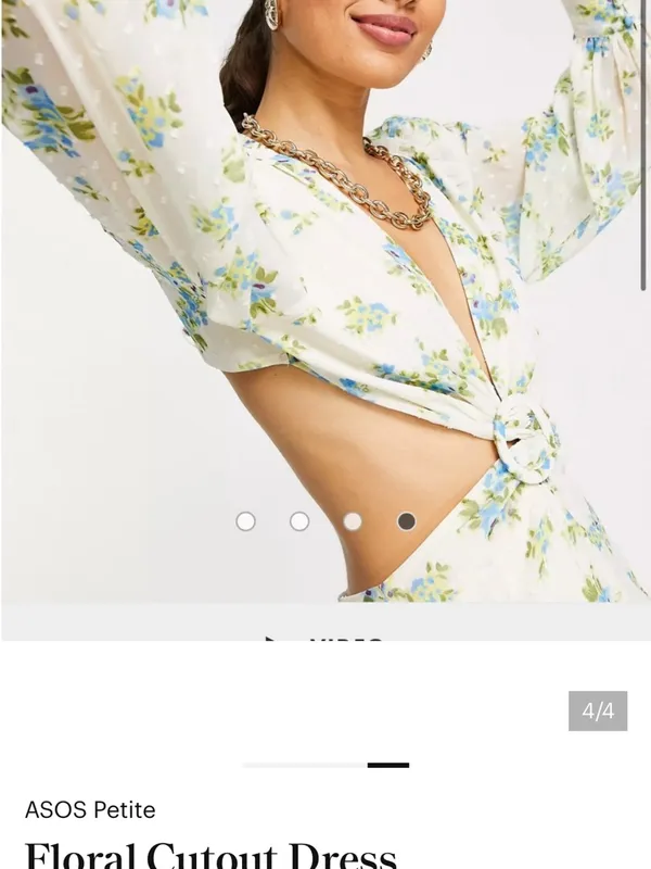 ASOS Petite Cream Mini Dress with Blue and Green Floral Print and Ring Cutout - Image 3