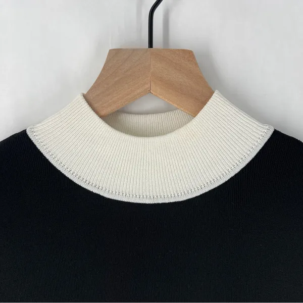 Calvin‎ Klein Ribbed Color Block Sleeveless Black White Mock Neck Top - Image 2
