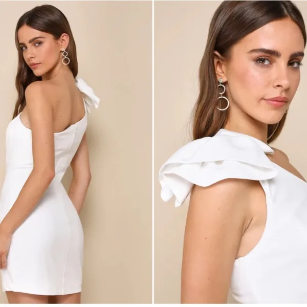 LULU's Chic Bachelorette Engagement Bridal Sexy One Shoulder Elegant Mini Dress - Image 3