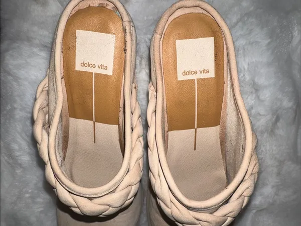 Dolce Vita Hila Braided Suede Slip-On Mules in Light Beige - Image 3