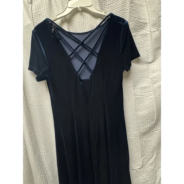 Vintage Caren Desiree Co. Deep‎ Navy Blue Velvet Maxi Dress Size 10 Fitted Flair - Image 13