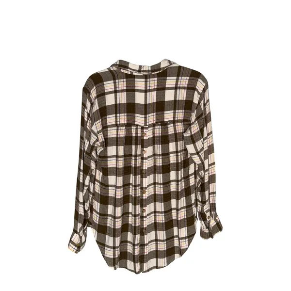 Anthropologie‎ Plaid Tunic Women Small Brown Button Back Henley Excellent Boho - Image 4