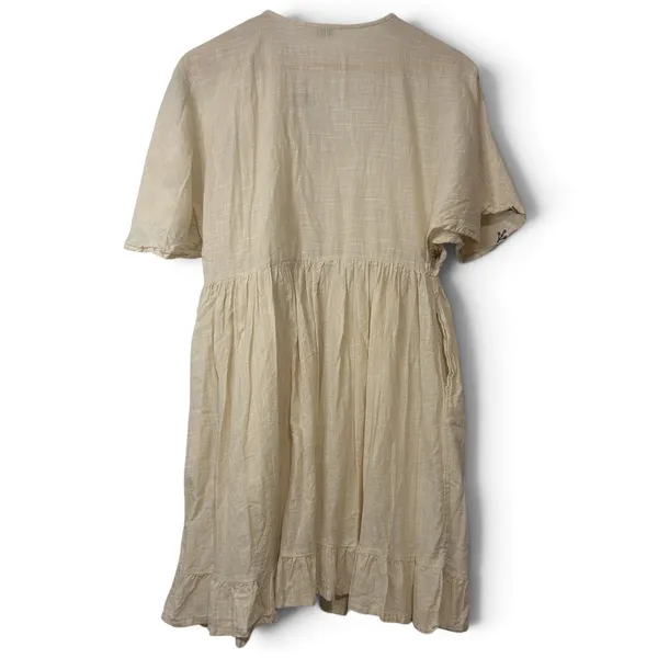Max Women Cream Cotton Boho Embroidered V-Neck Ruffle Hem Mini Dress - Image 8