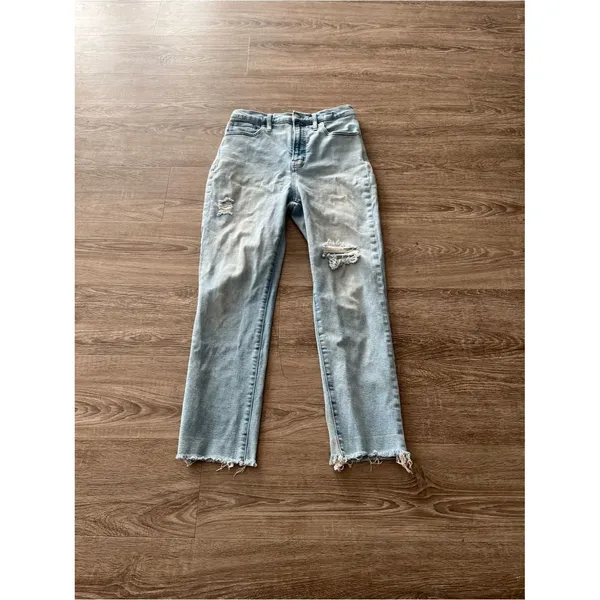 Madewell Womens 29 The Perfect Vintage Straight Jean Light Wash Raw Hem Hi Rise - Image 2